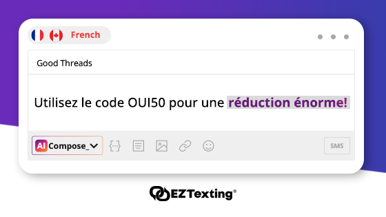 An image of a text messaging composer using characters from the French alphabet.