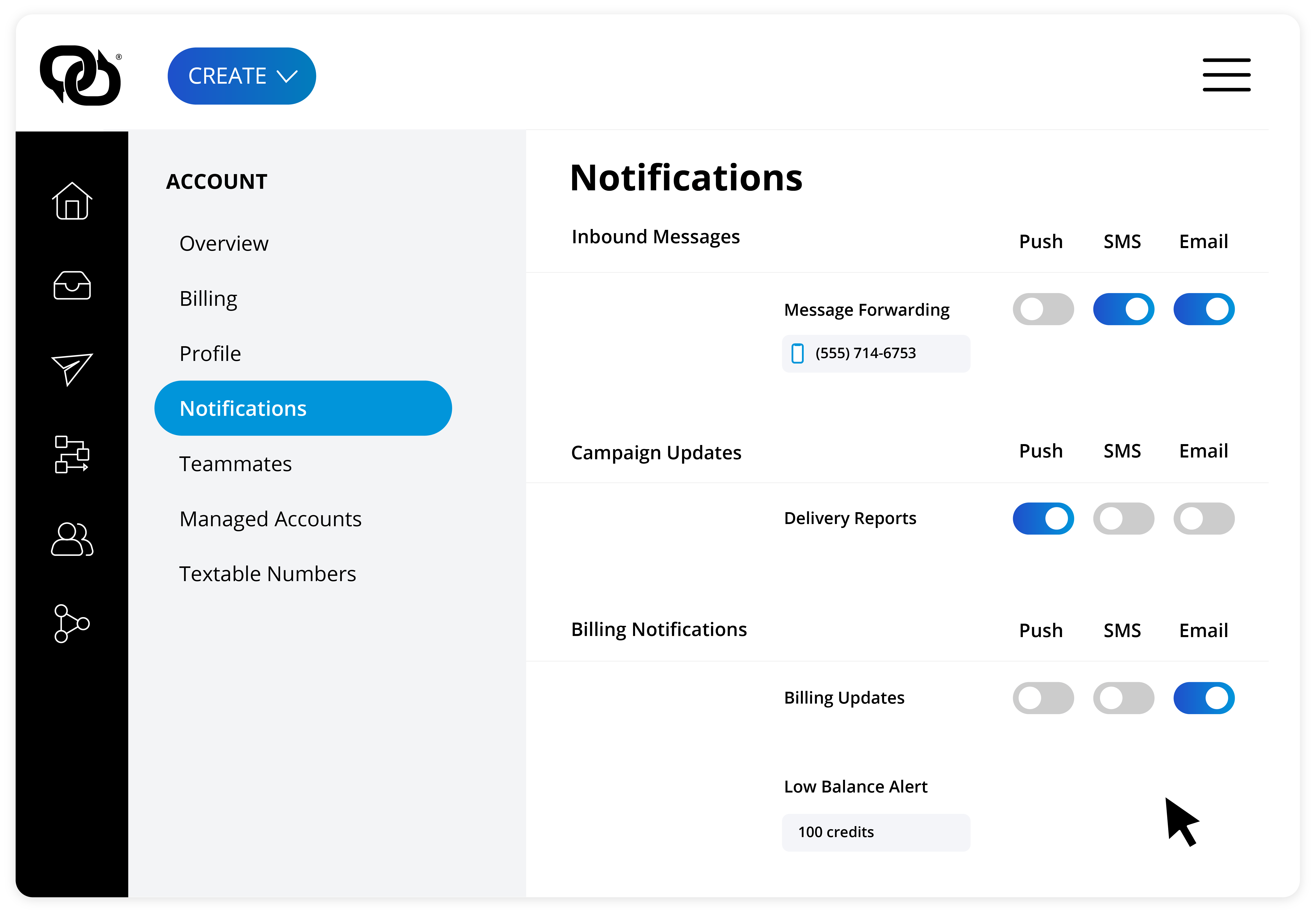 notification settings page